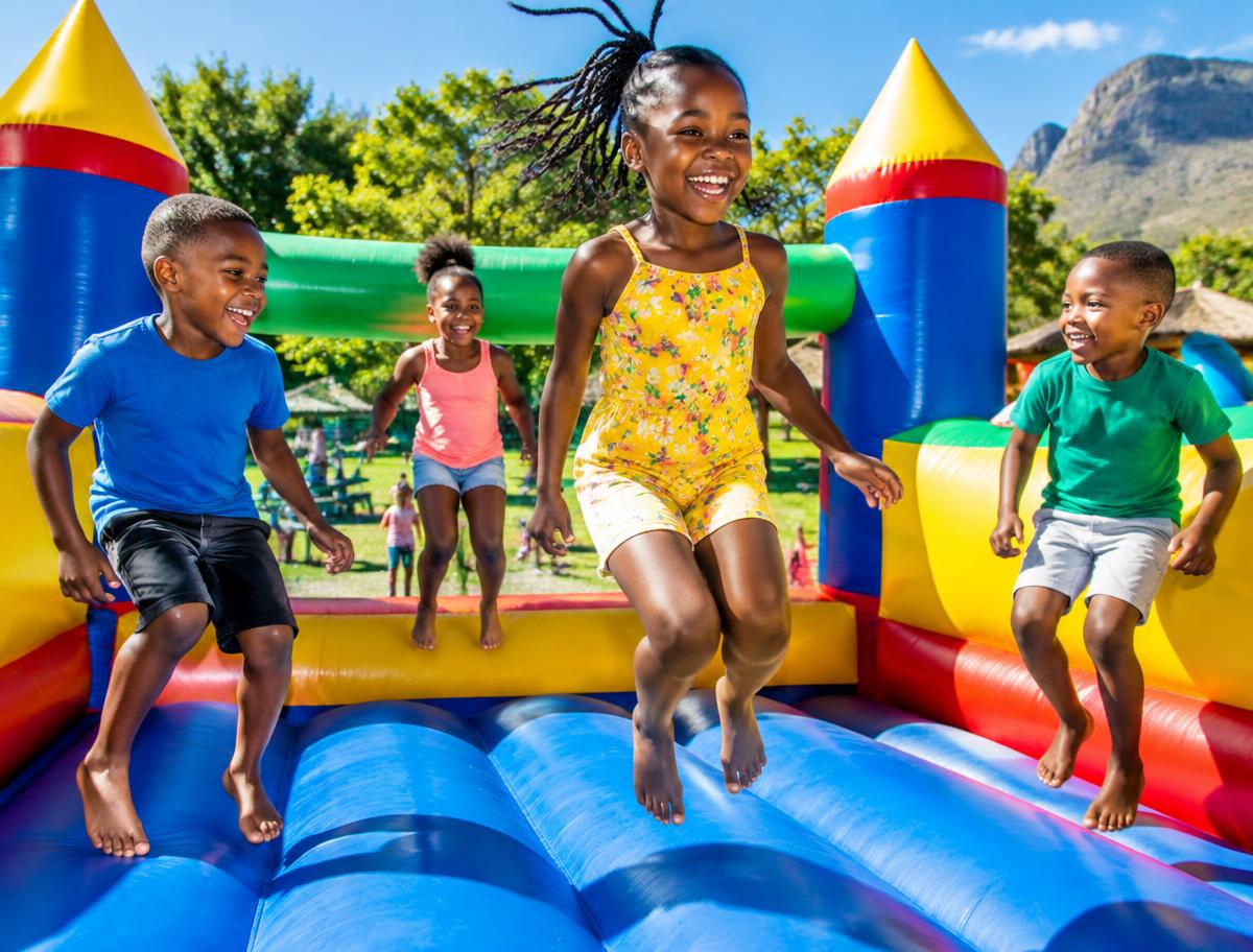 Children enjoying jumping castles