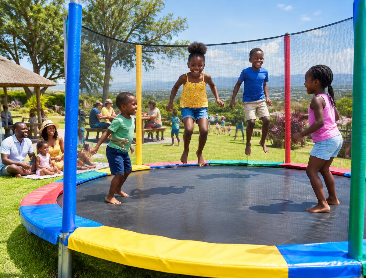 Children enjoying trampolines